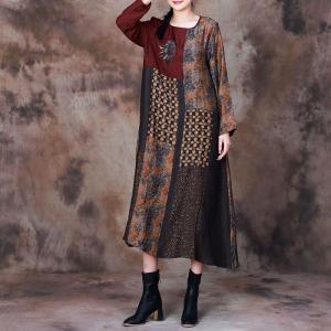 Printed Color Block Fall Dress Applique Elegant Dress