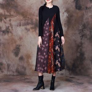 Flowers Colored Patchwork Sweater Dress Baggy Shift Dress