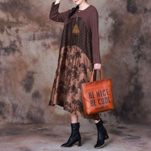 Stereo Applique Coffee Sweater Dress Tree Patterned Dress