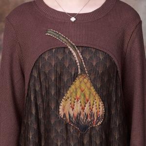 Stereo Applique Coffee Sweater Dress Tree Patterned Dress