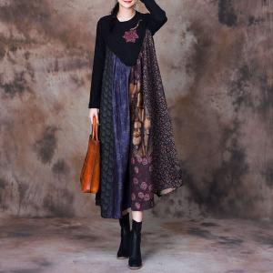 Flowers Applique Loose Sweater Dress Printed Concert Dress