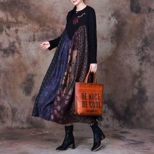 Flowers Applique Loose Sweater Dress Printed Concert Dress