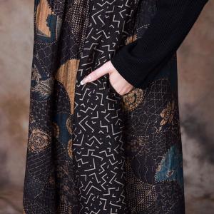 Retro Blue Applique High Waist Knee Length Sweater Dress