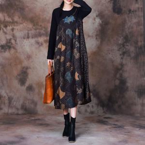 Retro Blue Applique High Waist Knee Length Sweater Dress