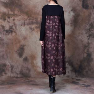 Dotted Flowers Purple Dress Autumn Pleated Kimono Dress