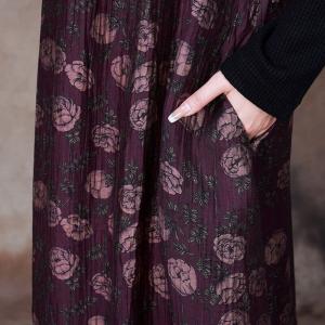 Dotted Flowers Purple Dress Autumn Pleated Kimono Dress