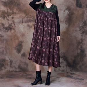 Dotted Flowers Purple Dress Autumn Pleated Kimono Dress