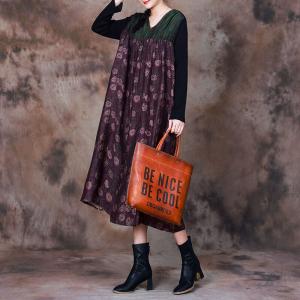 Dotted Flowers Purple Dress Autumn Pleated Kimono Dress