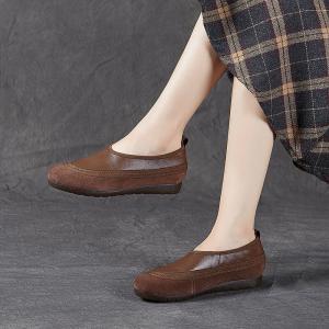 Low Heels Leather Mom Shoes Slip-On Comfy Shoes