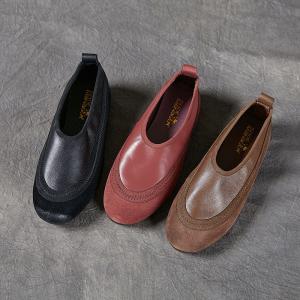 Low Heels Leather Mom Shoes Slip-On Comfy Shoes