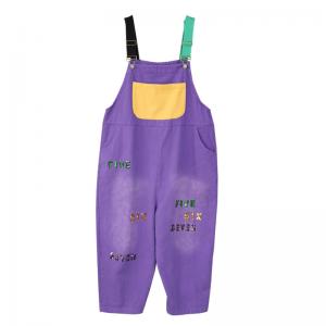 Letter Sequin Colorful Gardening Overalls Cotton Casual Dungarees