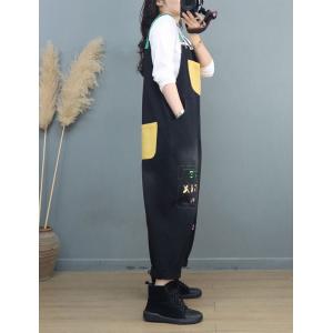 Letter Sequin Colorful Gardening Overalls Cotton Casual Dungarees