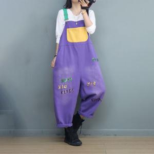 Letter Sequin Colorful Gardening Overalls Cotton Casual Dungarees