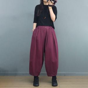 Elastic Waist Cotton Bloomers Plus Size Casual Pants