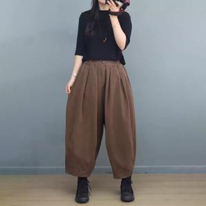 Easy Chic Plain Cotton Pants Plus Size Dad Trousers