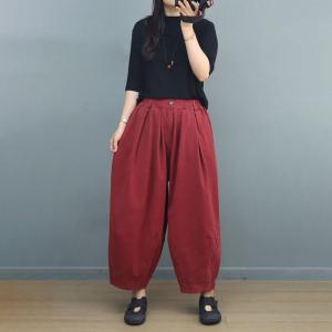 Easy Chic Plain Cotton Pants Plus Size Dad Trousers