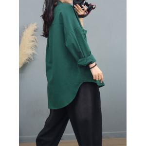 Letter Embroidery Oversized Shacket Long Sleeves Cotton Shirt