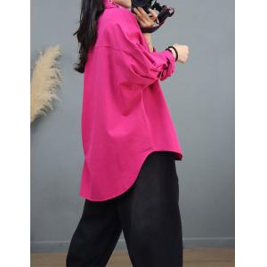 Letter Embroidery Oversized Shacket Long Sleeves Cotton Shirt