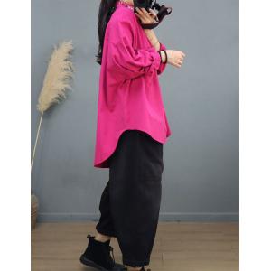 Letter Embroidery Oversized Shacket Long Sleeves Cotton Shirt