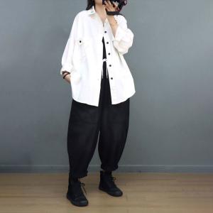 Letter Embroidery Oversized Shacket Long Sleeves Cotton Shirt