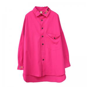 Letter Embroidery Oversized Shacket Long Sleeves Cotton Shirt