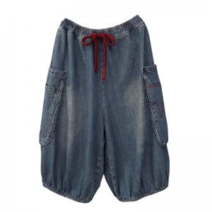 Big Side Pocket Cropped Bloomers Stone Wash Jeans