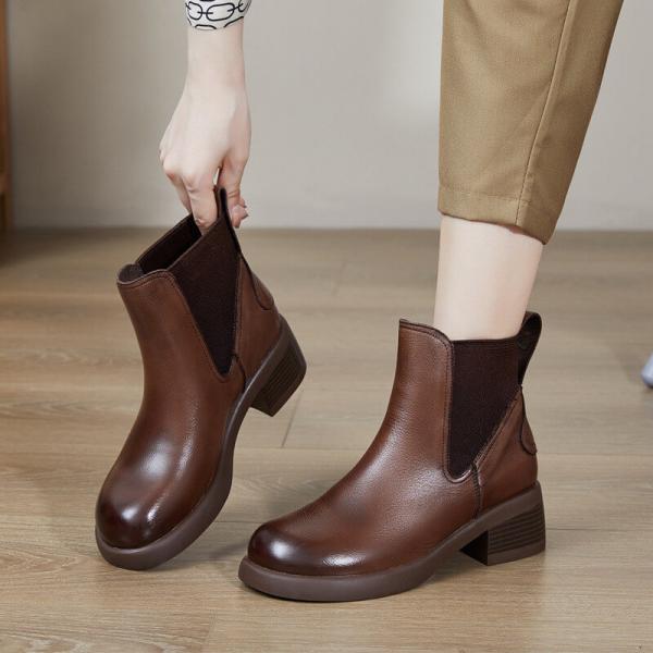 Classic Chunky Heels Ankle Boots Round Toe Chelsea Boots