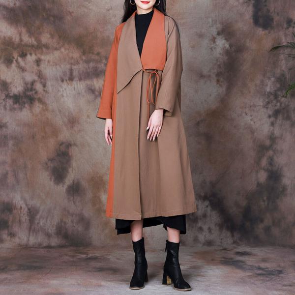 Wide Lapel Plus Size Trench Coat Contrast Color Office Rain Coat