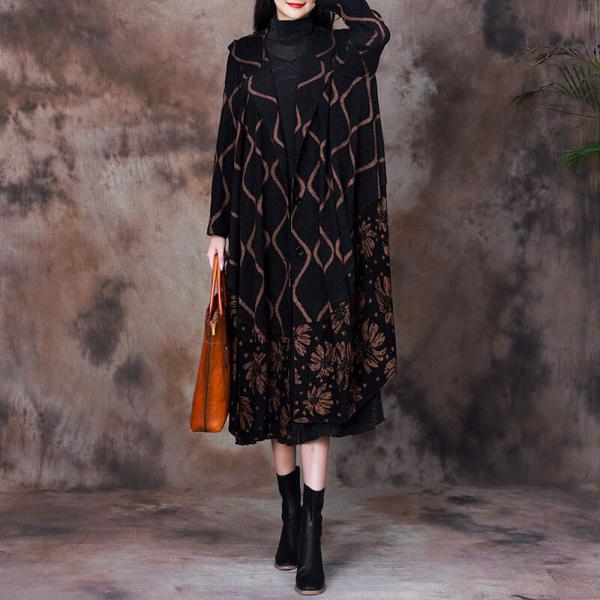 Senior Women Mink Cashmere Coat Printed Black Hooded Coat