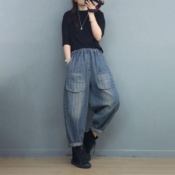 Straight Light Wash Front Pockets Striped Mom Jeans