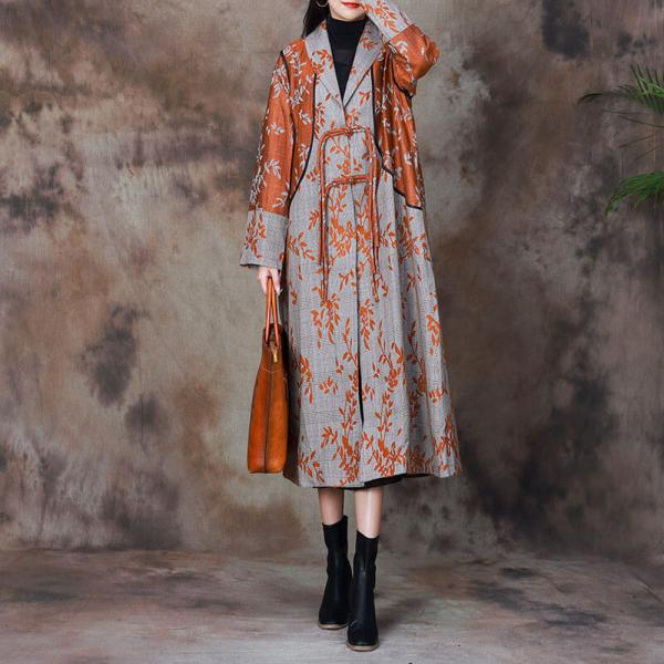 Tassel Button Cotton Linen Coat Floral Trench Coat