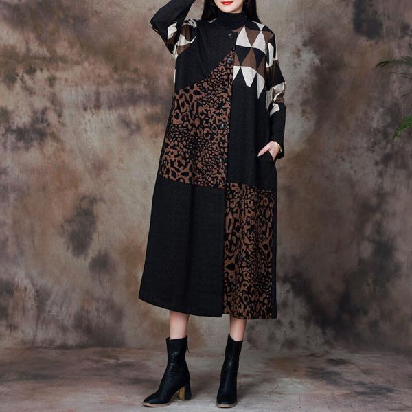 Leopard and Geometric Elegant Coat Mink Cashmere Winter Coat