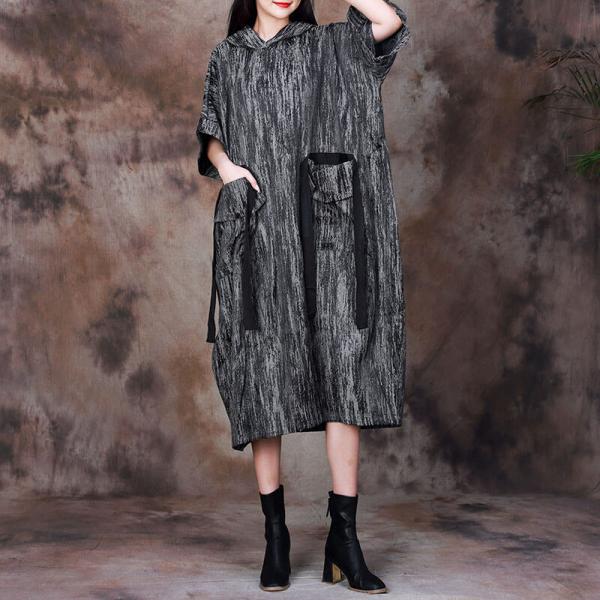 Grunge Style Pocket Hooded Dress Ribbon Plump Dress