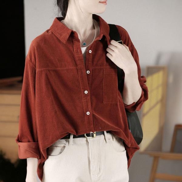 Vintage Long Sleeves Corduroy Shirt Ladies Cotton Shacket