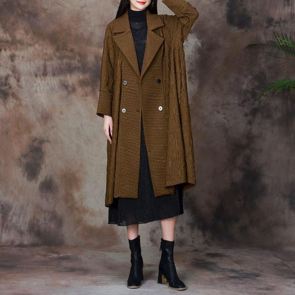 Mid-Calf Tailored Collar Coat Pleated Business Peacoat