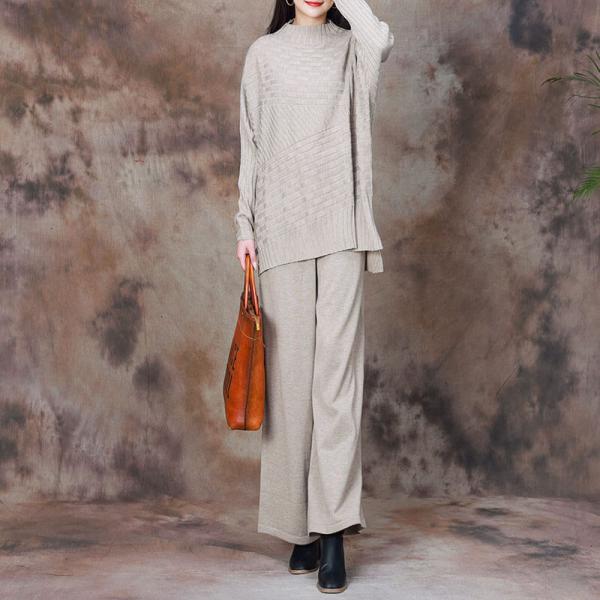 High Collar Knit Sweater with Cashmere Blend Long Pants
