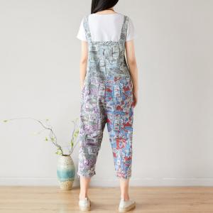 Letter Leaves Printed Dungarees Baggy Casual Jumpsuits for Woman