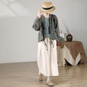 Front Zip Linen Jacket Long Sleeves Plaid Baseball Jacket