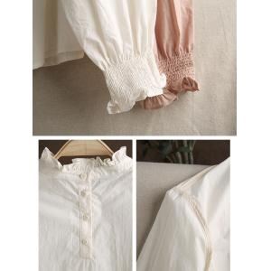 Stand Ruffle Collar Cotton Blouse Back Button Oversized Shirt