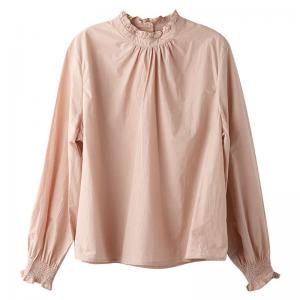 Stand Ruffle Collar Cotton Blouse Back Button Oversized Shirt