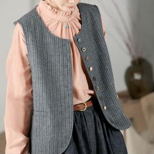 Single-Breasted Wool Waistcoat Gray Tweed Vest