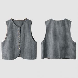 Single-Breasted Wool Waistcoat Gray Tweed Vest