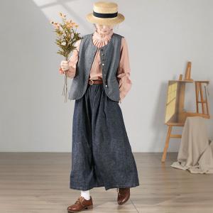 Single-Breasted Wool Waistcoat Gray Tweed Vest