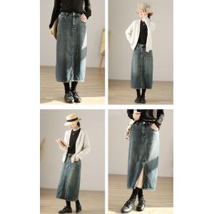 Denim High Rise Skirt Front Slit Pencil Skirt