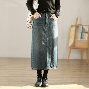 Denim High Rise Skirt Front Slit Pencil Skirt