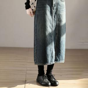 Denim High Rise Skirt Front Slit Pencil Skirt
