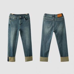 High Waist Straight Cigarette Jeans Cozy Cuffed Jeans
