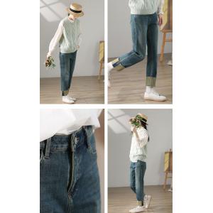 High Waist Straight Cigarette Jeans Cozy Cuffed Jeans