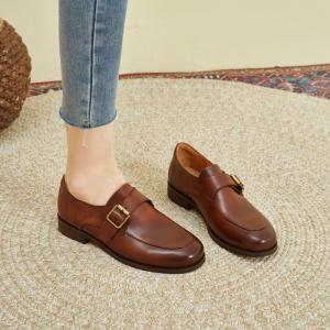 British Style Buckle Loafers Womens Leather Slip-On Office Shoes