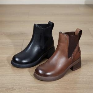 Classic Chunky Heels Ankle Boots Round Toe Chelsea Boots
